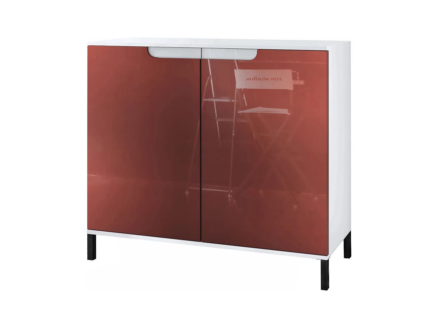 Commode Sylt V3, Buffet de Cuisine Moderne avec 2 Grandes Portes blanc mat / bordeaux haute brillance (92,5 x 83.5 x 35)