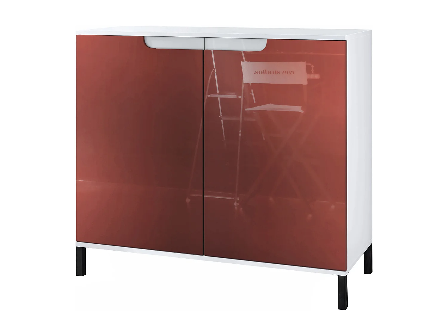 Credenza Sylt V3, Mobile da Cucina Moderno con 2 Grandi Ante bianco opaco / bordeaux lucido (92,5 x 83.5 x 35)