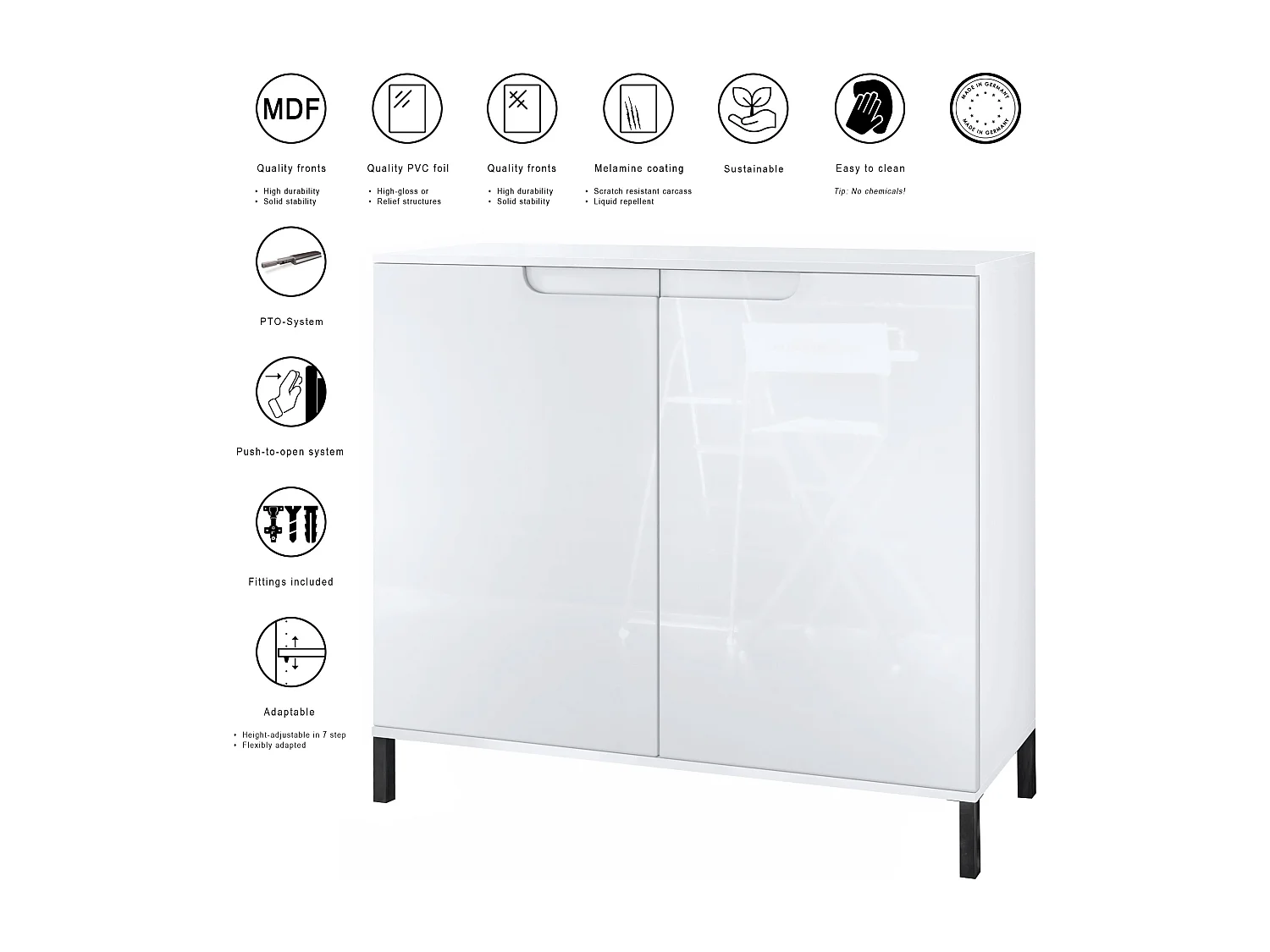 Credenza Sylt V3, Mobile da Cucina Moderno con 2 Grandi Ante bianco opaco / bordeaux lucido (92,5 x 83.5 x 35)