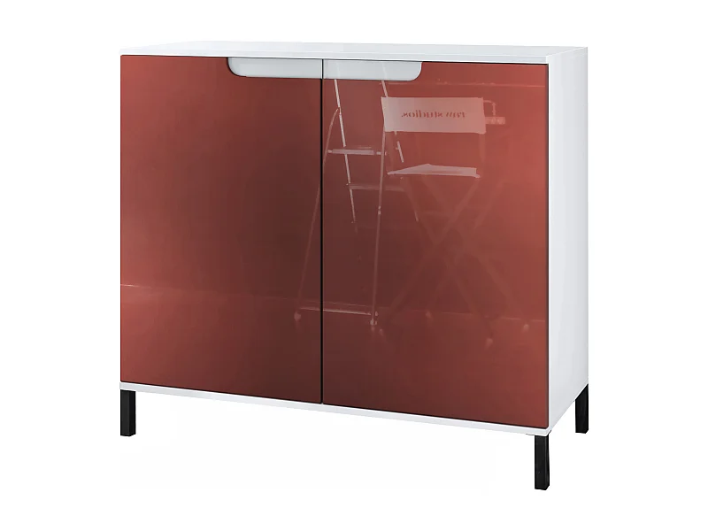 Commode Sylt V3, Buffet de Cuisine Moderne avec 2 Grandes Portes blanc mat / bordeaux haute brillance (92,5 x 83.5 x 35)