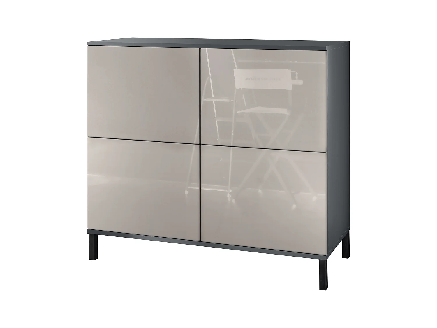 Buffet Rova V3 – Meuble de cuisine moderne avec 4 portes Push-to-Open anthracite mat / gris sable haute brillance (92,5 x 83.5 x 35)