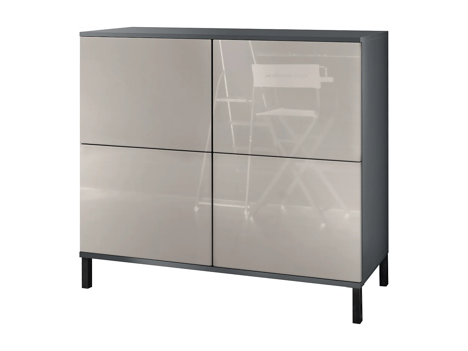 Credenza Rova V3 – Mobile da cucina moderno con 4 ante Push-to-Open antracite opaco  / grigio sabbia lucido (92,5 x 83.5 x 35)