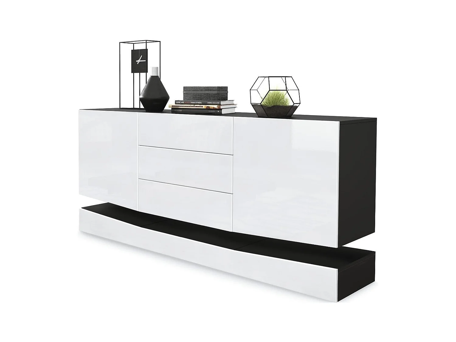 Sideboard City, noir mat/blanc haute brillance - Commode moderne pour votre salon (178 x 72 x 38 cm)
