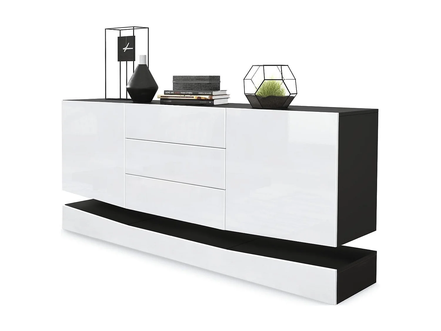 Vladon Sideboard City, nero opaco/bianco lucido - Cassettiera moderna per la zona giorno (178 x 72 x 38 cm)