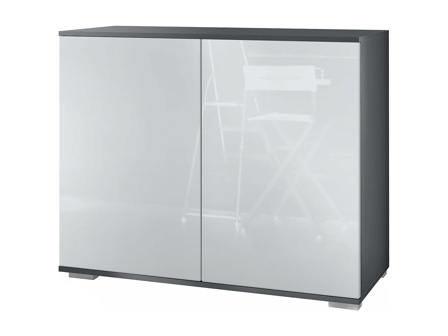 Commode Skadu V3, Buffet de Cuisine Moderne avec 2 Grandes Portes anthracite mat / blanc haute brillance (92,5 x 75.5 x 35)