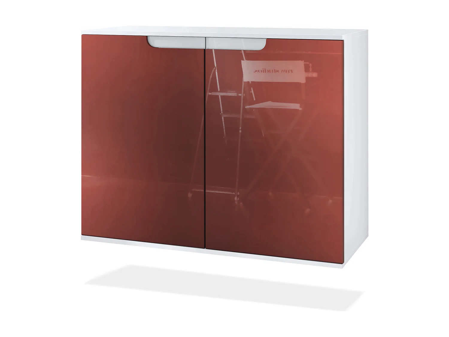 Commode Sylt V3, Buffet de Cuisine Moderne avec 2 Grandes Portes blanc mat / bordeaux haute brillance (92,5 x 73.5 x 35)