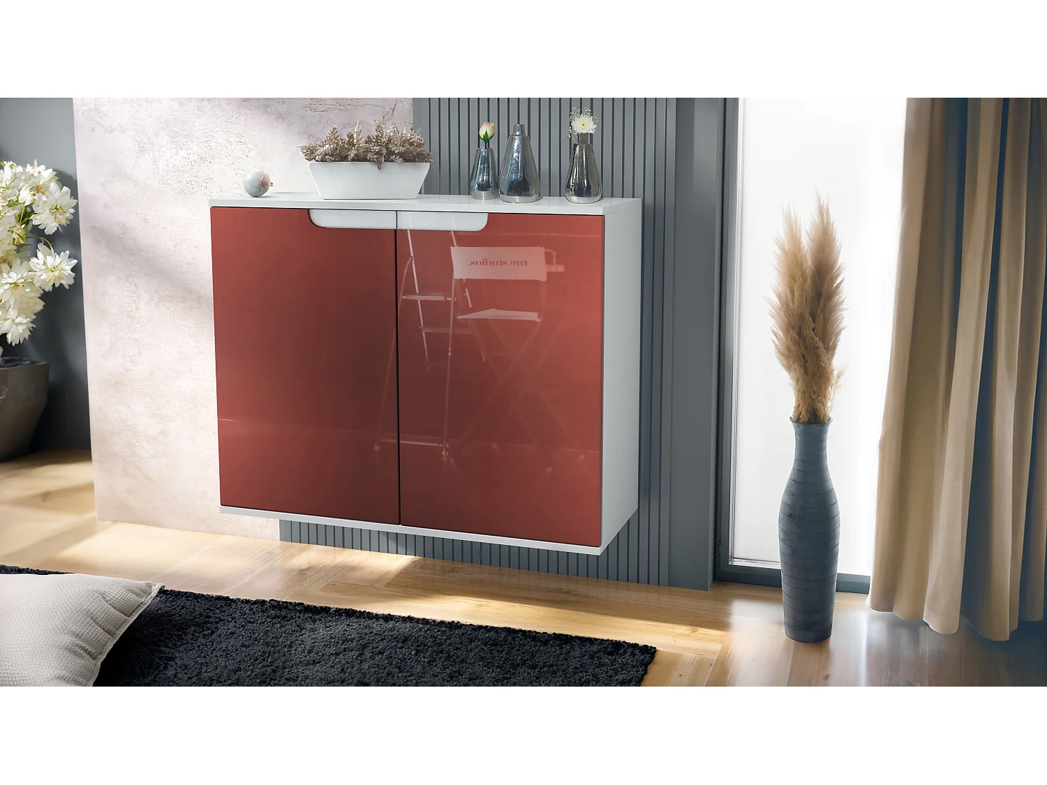 KOMMODE Sylt Bordeaux Hochglanz