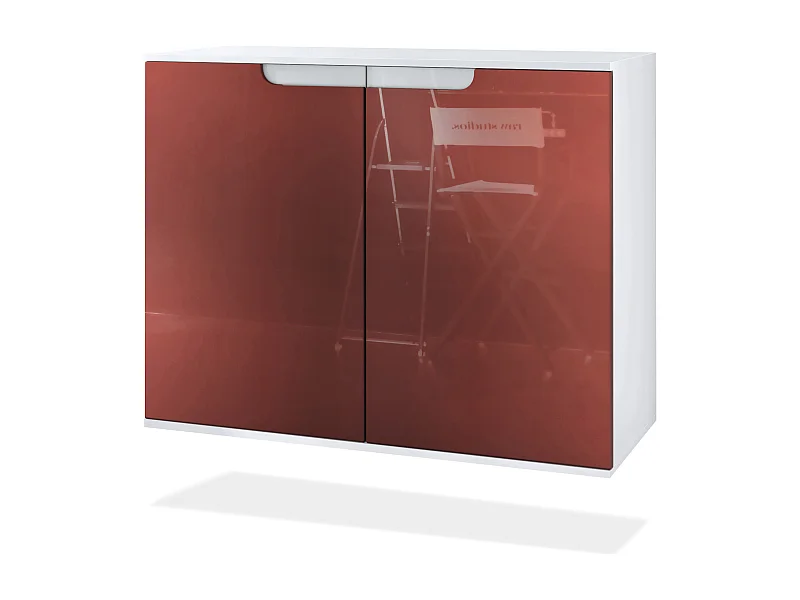 Commode Sylt V3, Buffet de Cuisine Moderne avec 2 Grandes Portes blanc mat / bordeaux haute brillance (92,5 x 73.5 x 35)
