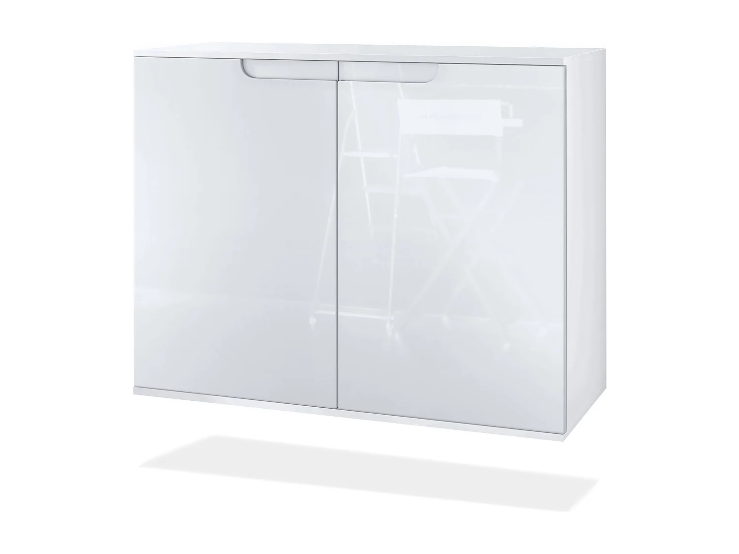 Commode Sylt V3, Buffet de Cuisine Moderne avec 2 Grandes Portes blanc mat / blanc haute brillance (92,5 x 73.5 x 35)