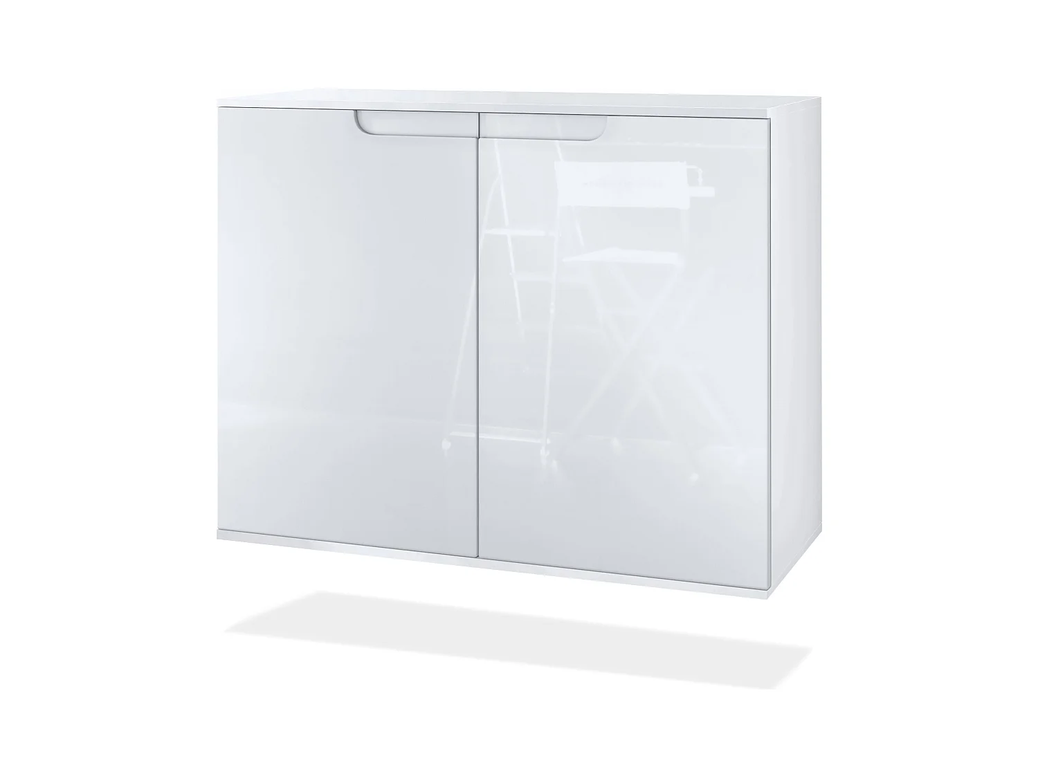 Commode Sylt V3, Buffet de Cuisine Moderne avec 2 Grandes Portes blanc mat / blanc haute brillance (92,5 x 73.5 x 35)
