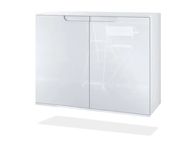 Commode Sylt V3, Buffet de Cuisine Moderne avec 2 Grandes Portes blanc mat / blanc haute brillance (92,5 x 73.5 x 35)
