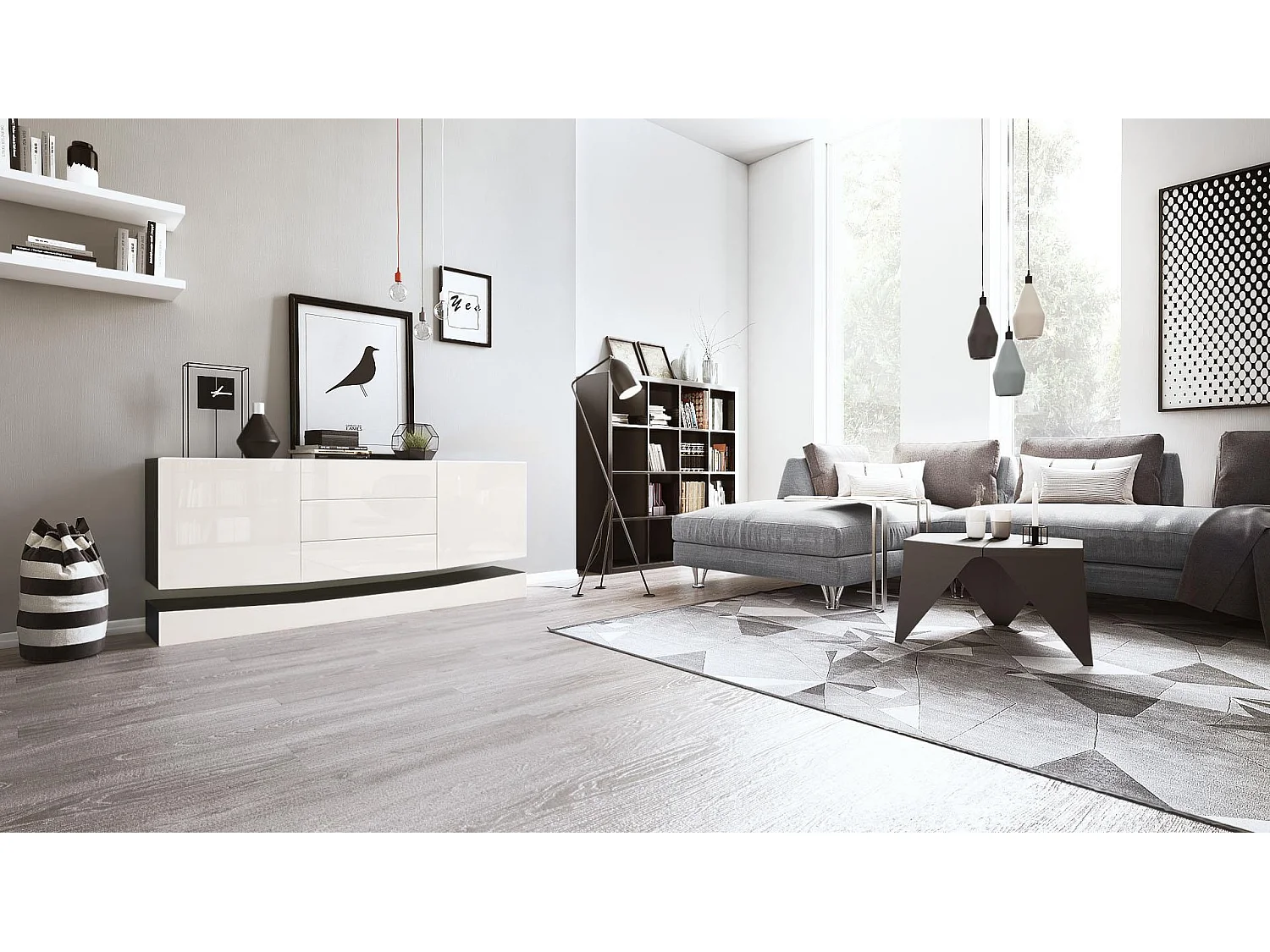 SIDEBOARD City Fronten in Creme Hochglanz