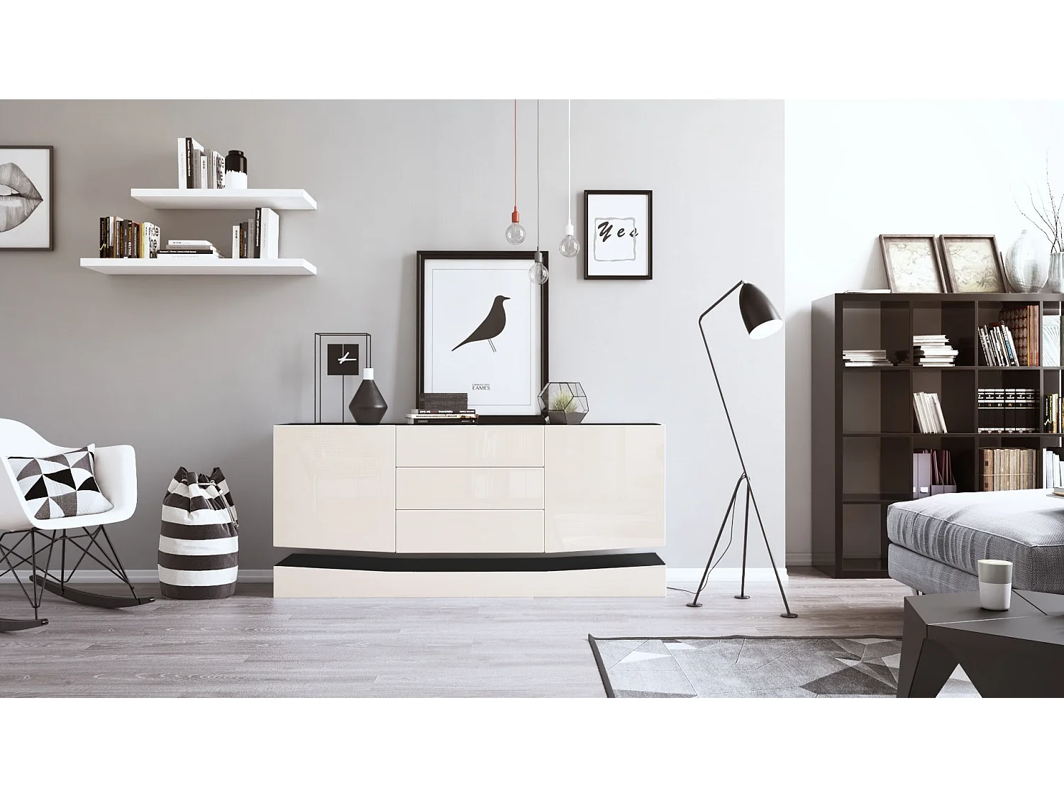 SIDEBOARD City Fronten in Creme Hochglanz
