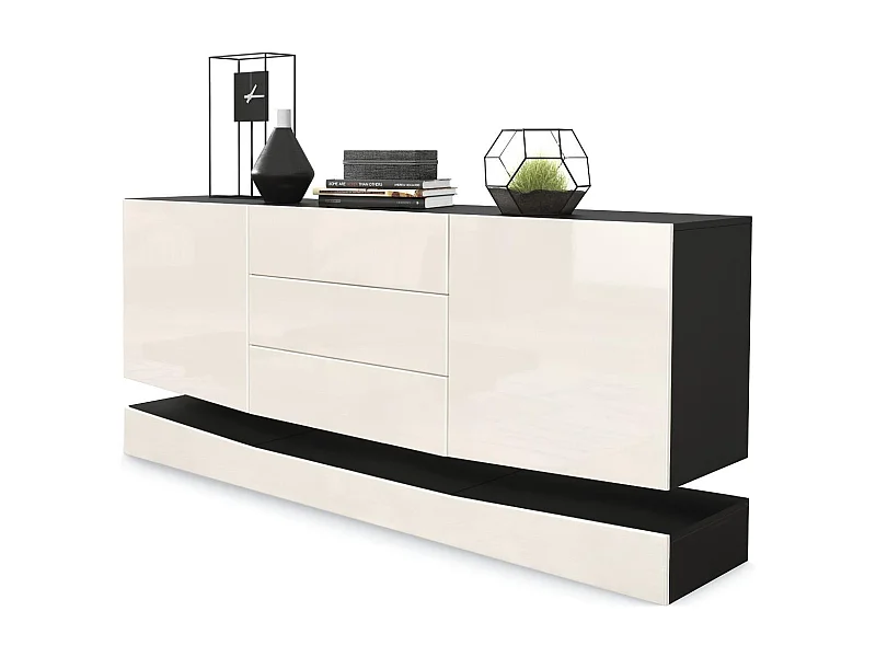 SIDEBOARD City Fronten in Creme Hochglanz