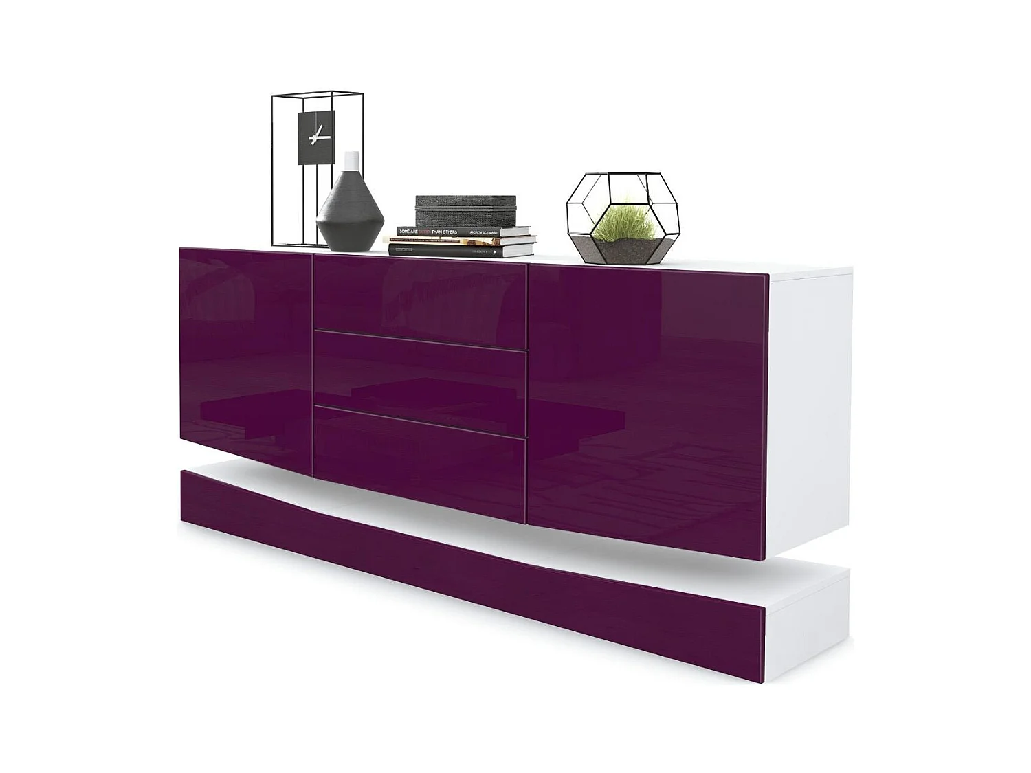 Sideboard City, blanc mat/mûre haute brillance - Commode moderne pour votre salon (178 x 72 x 38 cm)