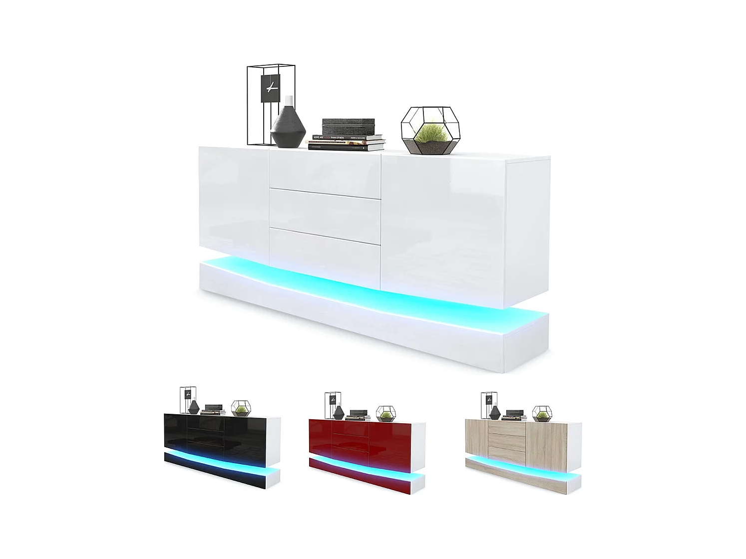 Sideboard City, blanc mat/mûre haute brillance - Commode moderne pour votre salon (178 x 72 x 38 cm)