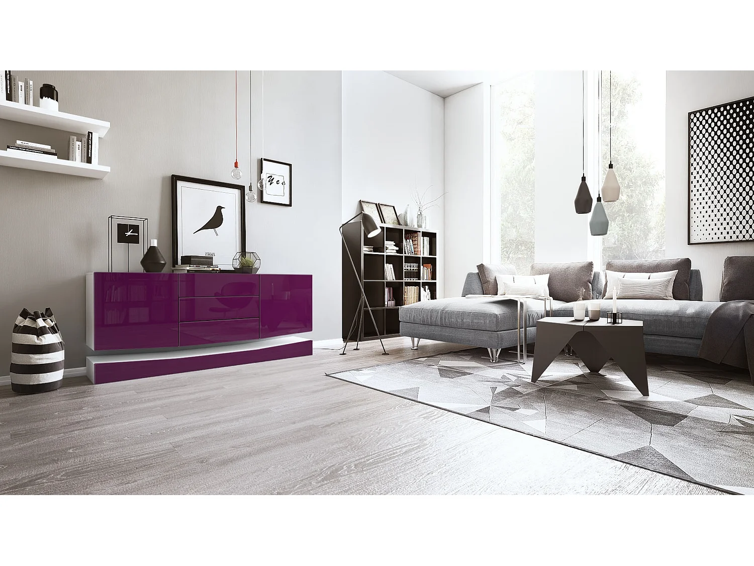 SIDEBOARD City Fronten in Brombeer Hochglanz