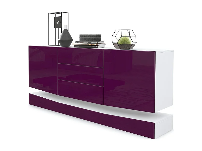 Sideboard City, blanc mat/mûre haute brillance - Commode moderne pour votre salon (178 x 72 x 38 cm)