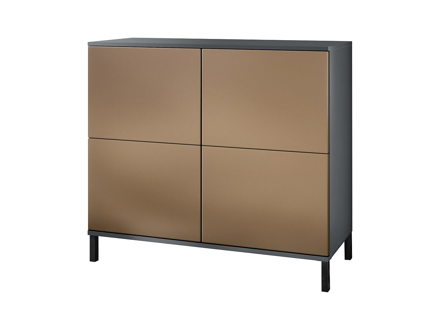 Buffet Rova V3 – Meuble de cuisine moderne avec 4 portes Push-to-Open anthracite mat / aspect bronzé (92,5 x 83.5 x 35)