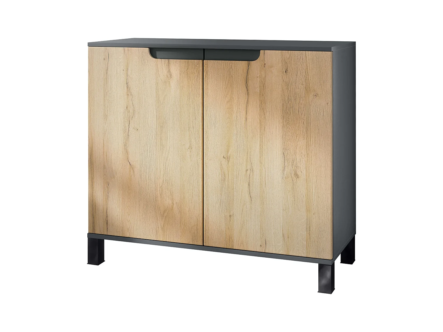 Aparador Sylt V3, Armario de Cocina Moderno con 2 Puertas Grandes antracita mate / roble natural (92,5 x 84.5 x 35)