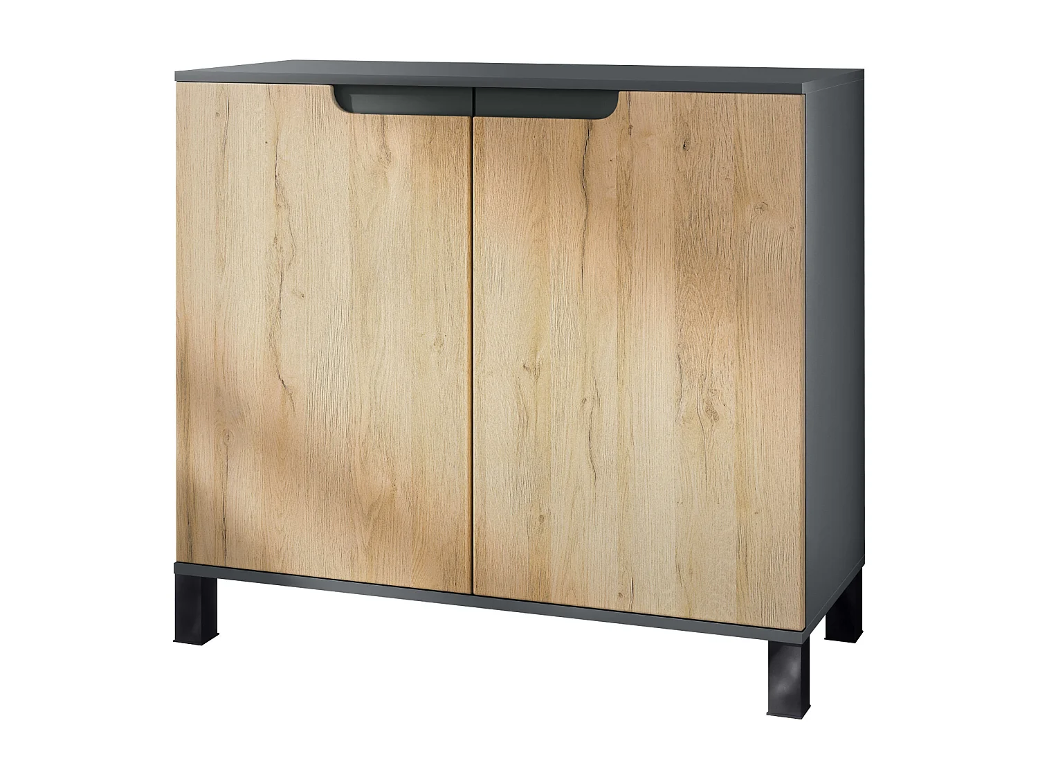 Aparador Sylt V3, Armario de Cocina Moderno con 2 Puertas Grandes antracita mate / roble natural (92,5 x 84.5 x 35)