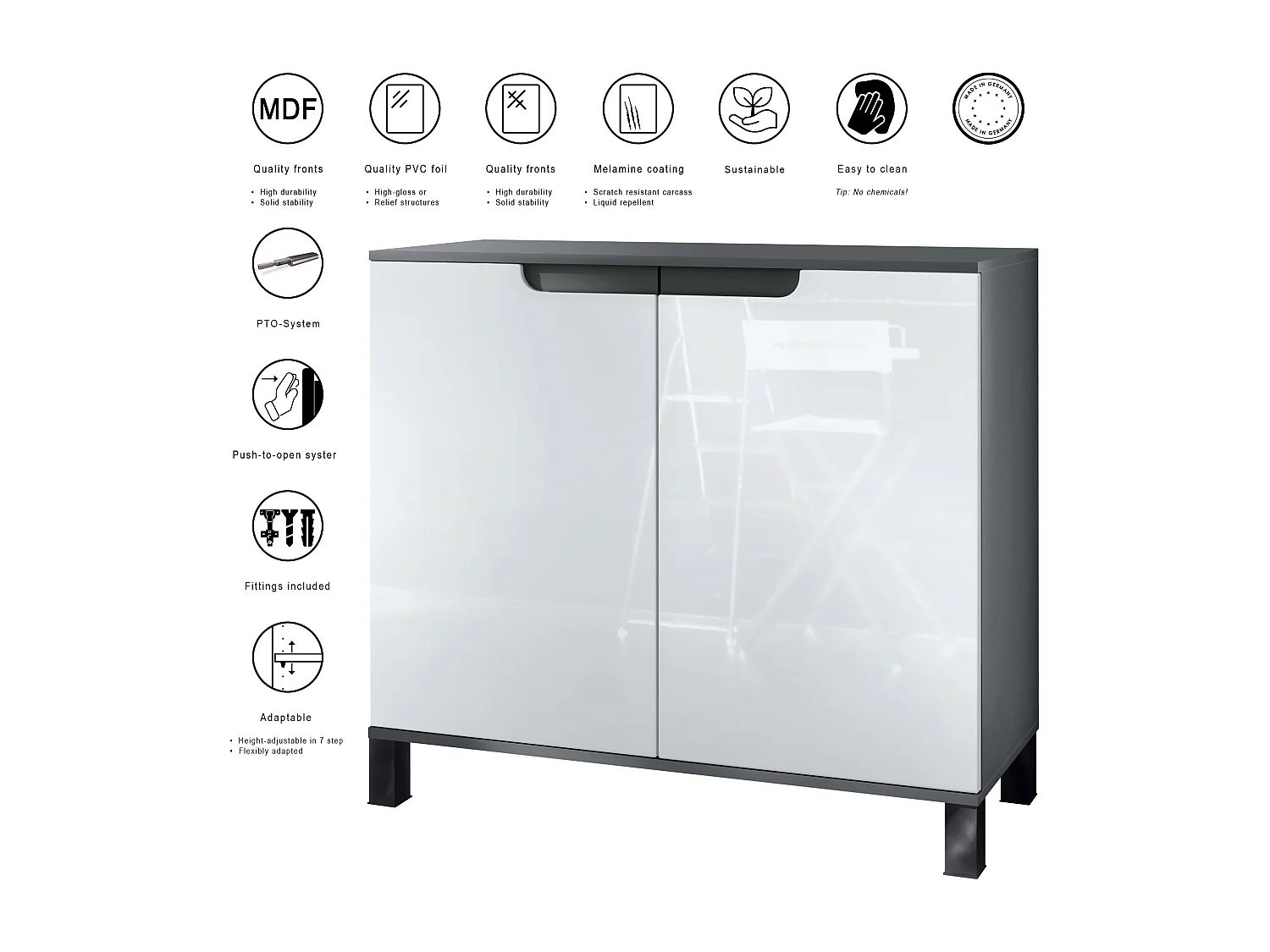 Aparador Sylt V3, Armario de Cocina Moderno con 2 Puertas Grandes antracita mate / roble natural (92,5 x 84.5 x 35)