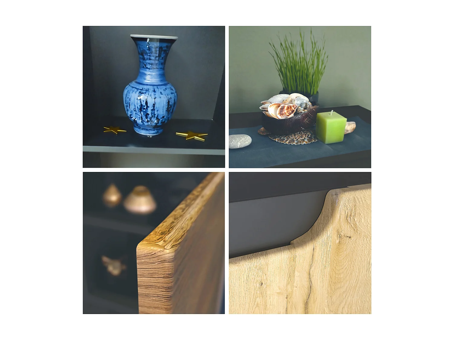 Aparador Sylt V3, Armario de Cocina Moderno con 2 Puertas Grandes antracita mate / roble natural (92,5 x 84.5 x 35)