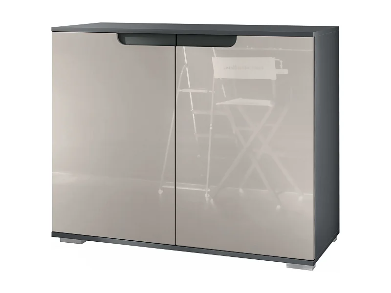 Aparador Sylt V3, Armario de Cocina Moderno con 2 Puertas Grandes antracita mate / gris arena de alto brillo (92,5 x 75.5 x 35)