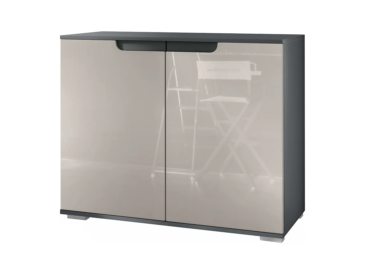 Commode Sylt V3, Buffet de Cuisine Moderne avec 2 Grandes Portes anthracite mat / gris sable haute brillance (92,5 x 75.5 x 35)