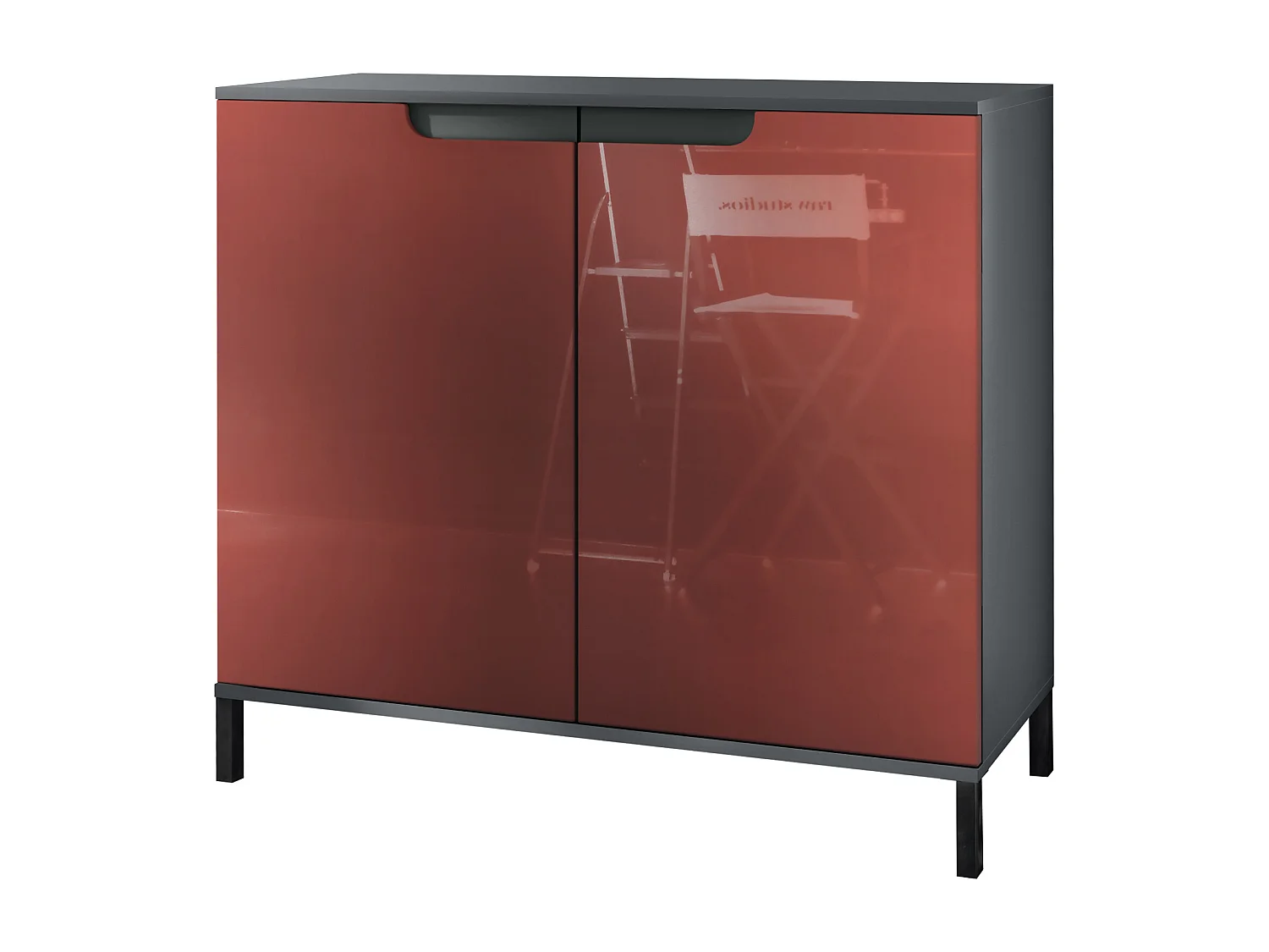 Commode Sylt V3, Buffet de Cuisine Moderne avec 2 Grandes Portes anthracite mat / bordeaux haute brillance (92,5 x 83.5 x 35)
