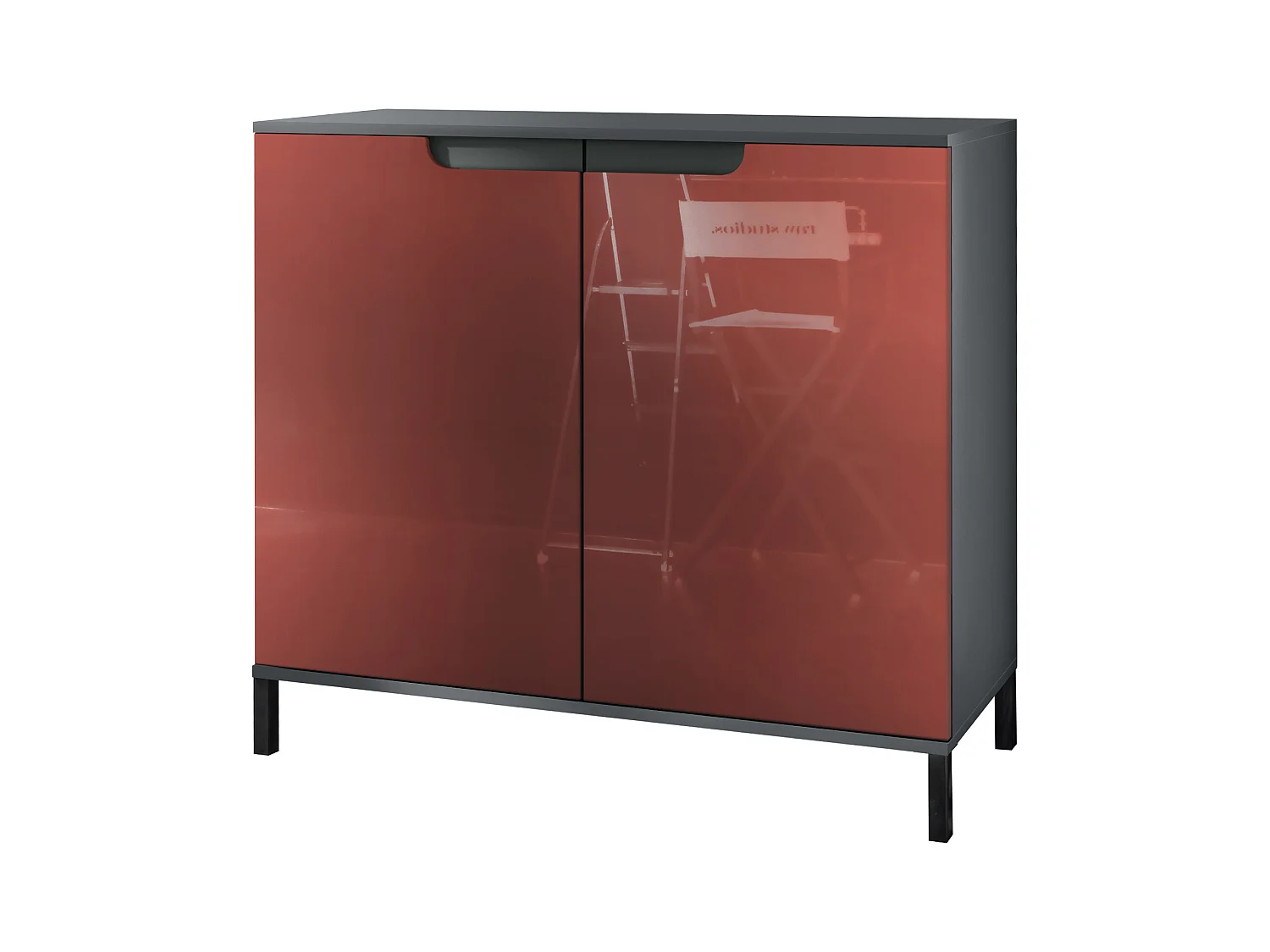 Commode Sylt V3, Buffet de Cuisine Moderne avec 2 Grandes Portes anthracite mat / bordeaux haute brillance (92,5 x 83.5 x 35)
