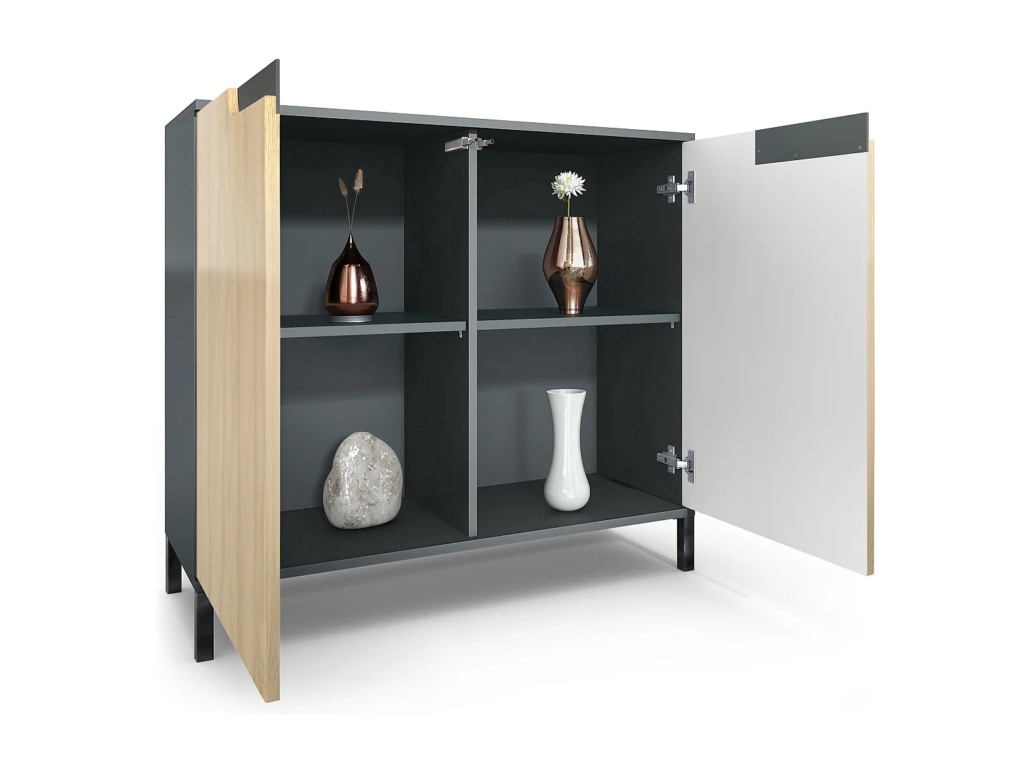 Commode Sylt V3, Buffet de Cuisine Moderne avec 2 Grandes Portes anthracite mat / bordeaux haute brillance (92,5 x 83.5 x 35)