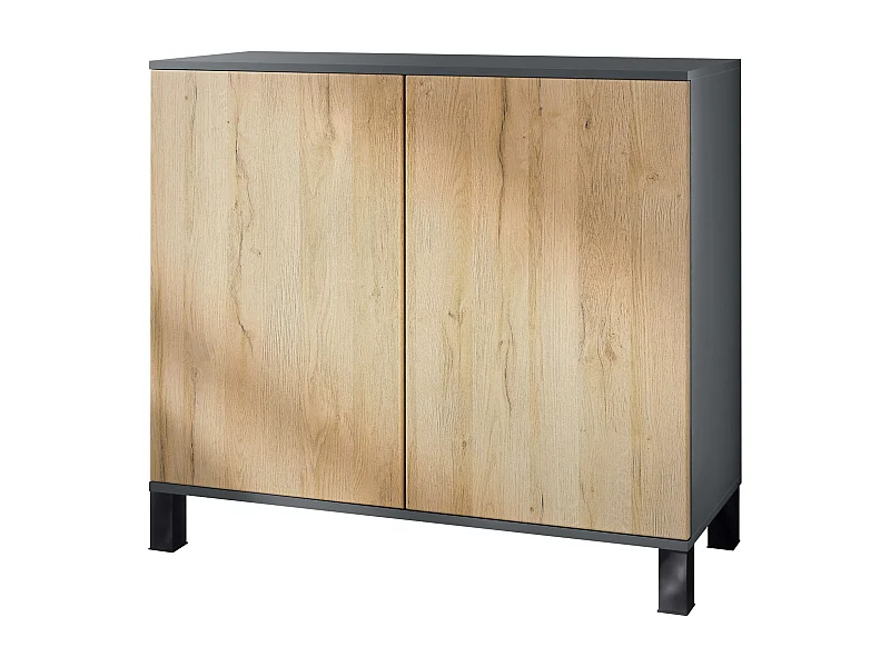 Aparador Skadu V3, Armario de Cocina Moderno con 2 Puertas Grandes antracita mate / roble natural (92,5 x 84.5 x 35)