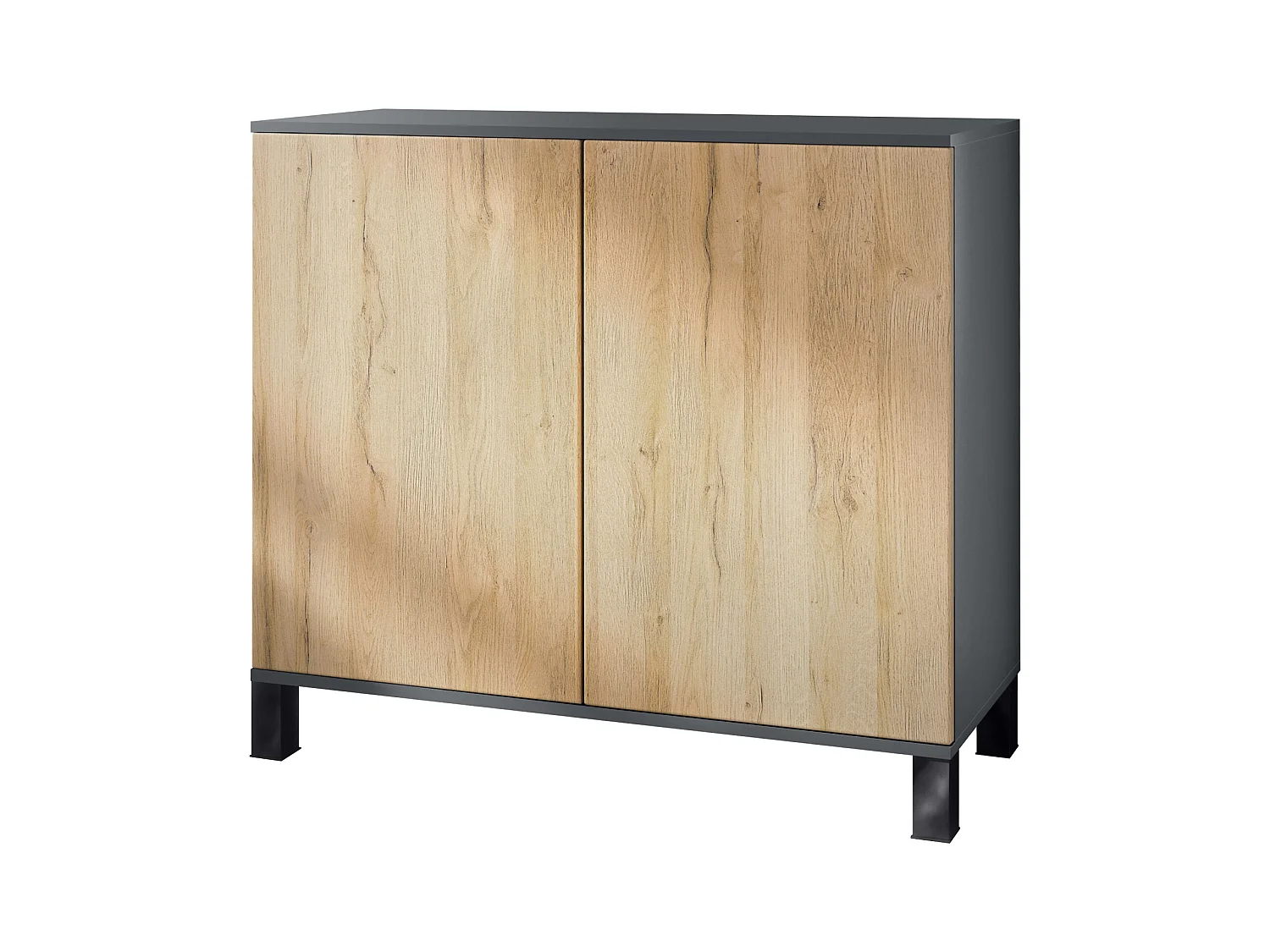 Commode Skadu V3, Buffet de Cuisine Moderne avec 2 Grandes Portes anthracite mat / chêne nature (92,5 x 84.5 x 35)