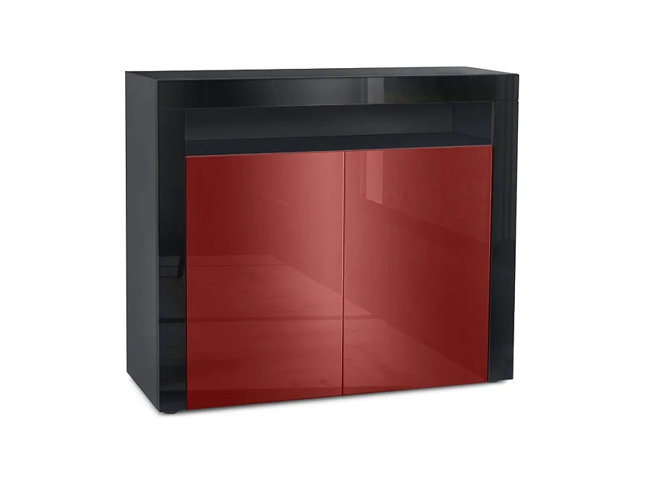 Buffet Valencia, Commode avec 2 portes et 1 compartiment ouvert, Noir mat/bordeaux haute brillance/noir haute brillance (108 x 92 x 40 cm)