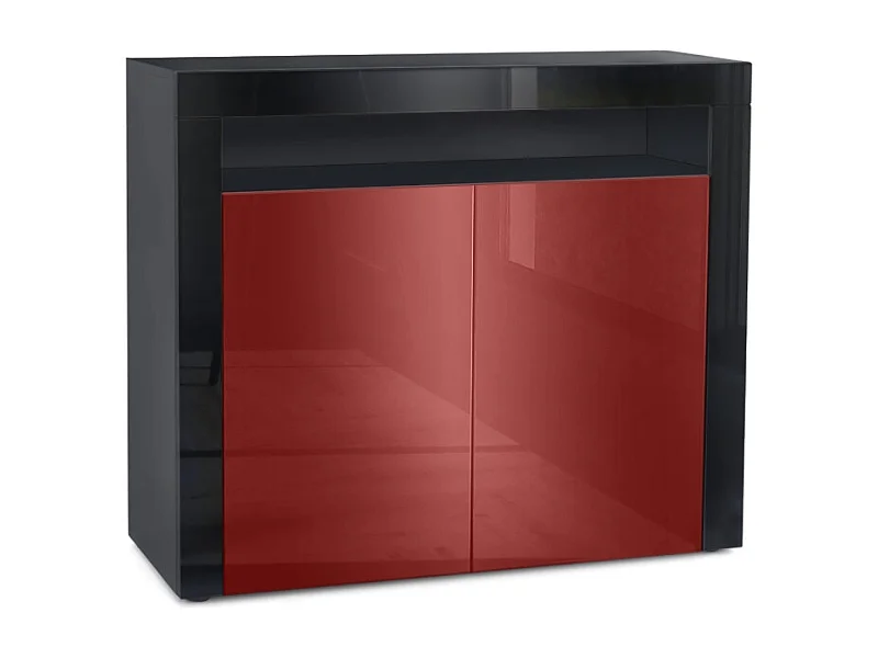 Buffet Valencia, Commode avec 2 portes et 1 compartiment ouvert, Noir mat/bordeaux haute brillance/noir haute brillance (108 x 92 x 40 cm)