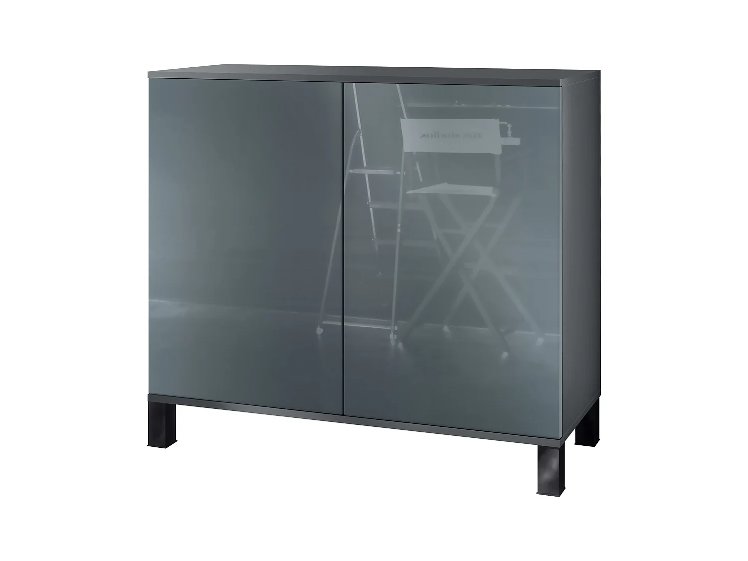 Commode Skadu V3, Buffet de Cuisine Moderne avec 2 Grandes Portes anthracite mat / gris haute brillance (92,5 x 84.5 x 35)