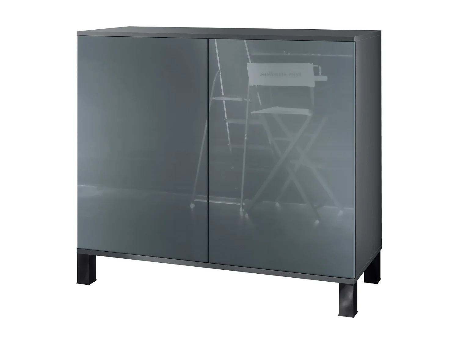 Commode Skadu V3, Buffet de Cuisine Moderne avec 2 Grandes Portes anthracite mat / gris haute brillance (92,5 x 84.5 x 35)