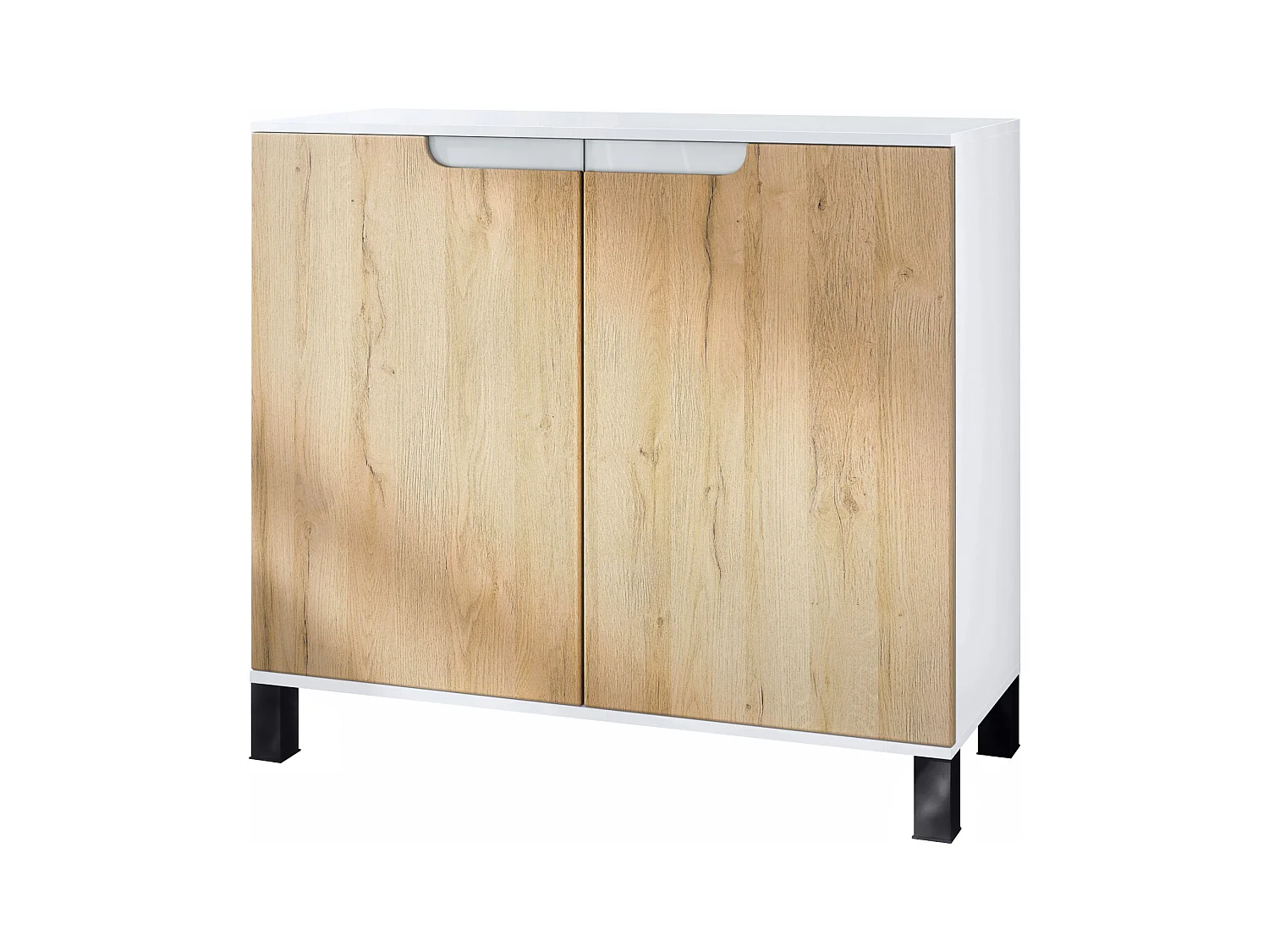 Commode Sylt V3, Buffet de Cuisine Moderne avec 2 Grandes Portes blanc mat / chêne nature (92,5 x 84.5 x 35)