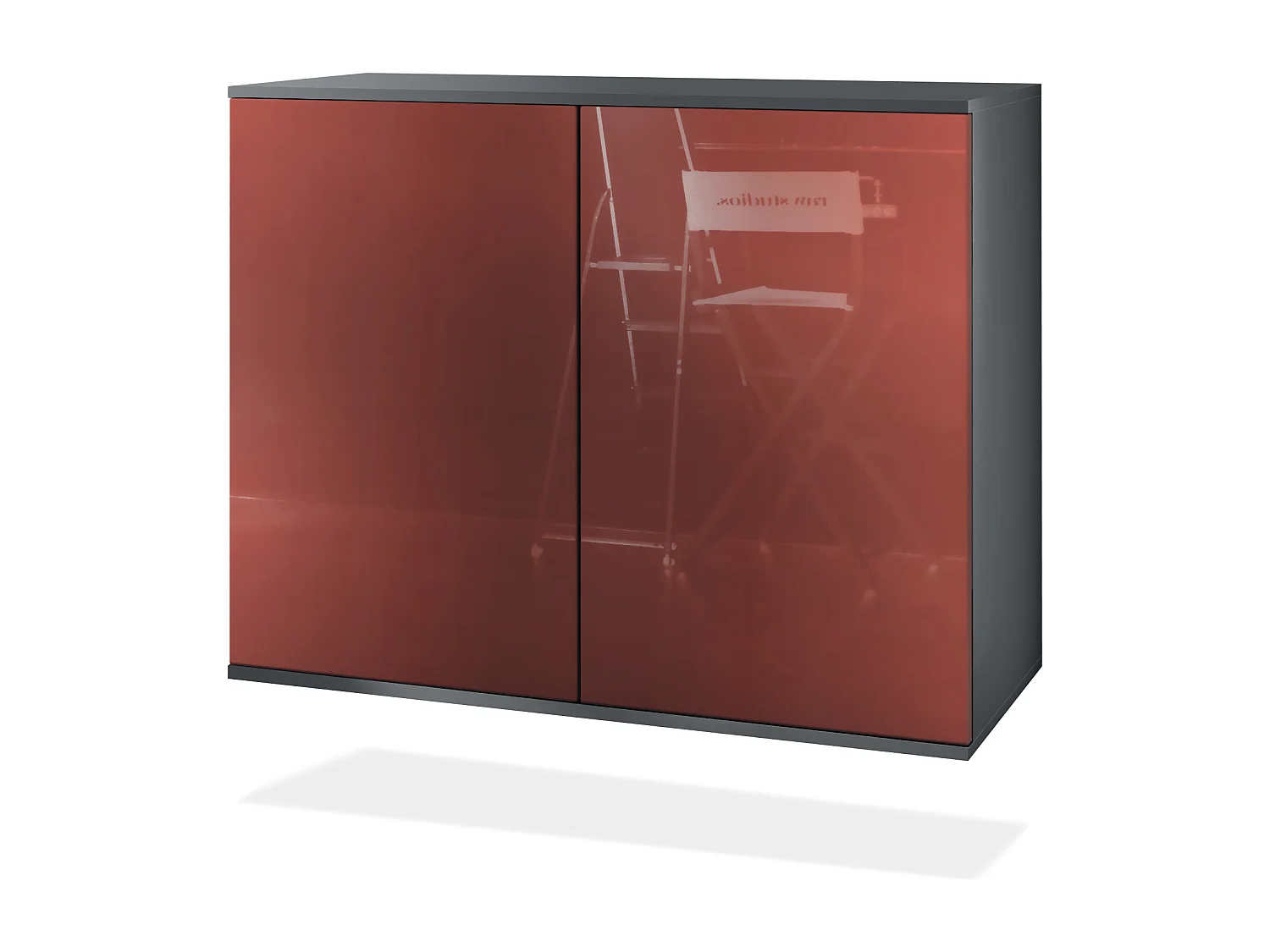 Commode Skadu V3, Buffet de Cuisine Moderne avec 2 Grandes Portes anthracite mat / bordeaux haute brillance (92,5 x 73.5 x 35)