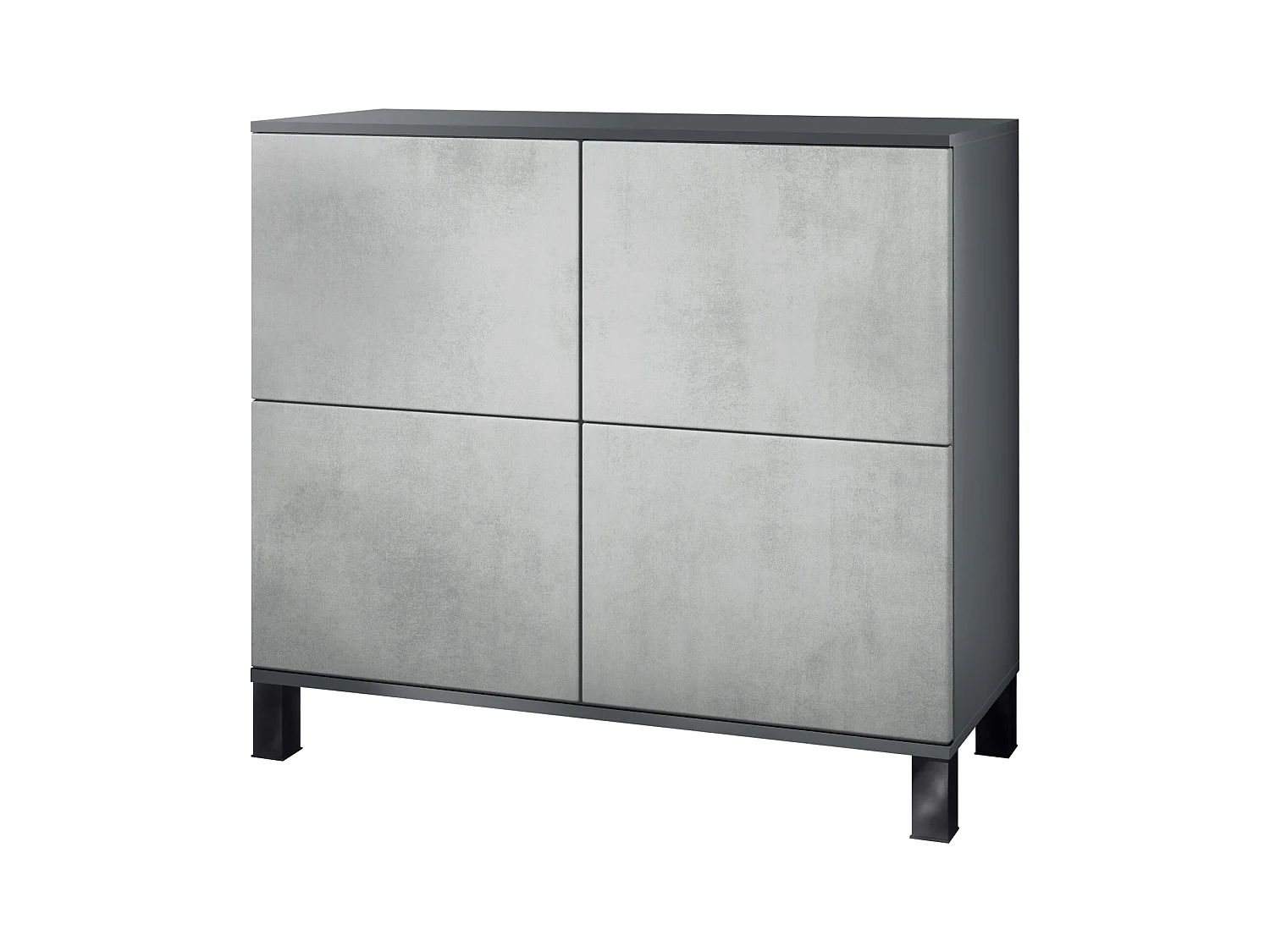 Buffet Rova V3 – Meuble de cuisine moderne avec 4 portes Push-to-Open anthracite mat / aspect béton oxyde (92,5 x 84.5 x 35)