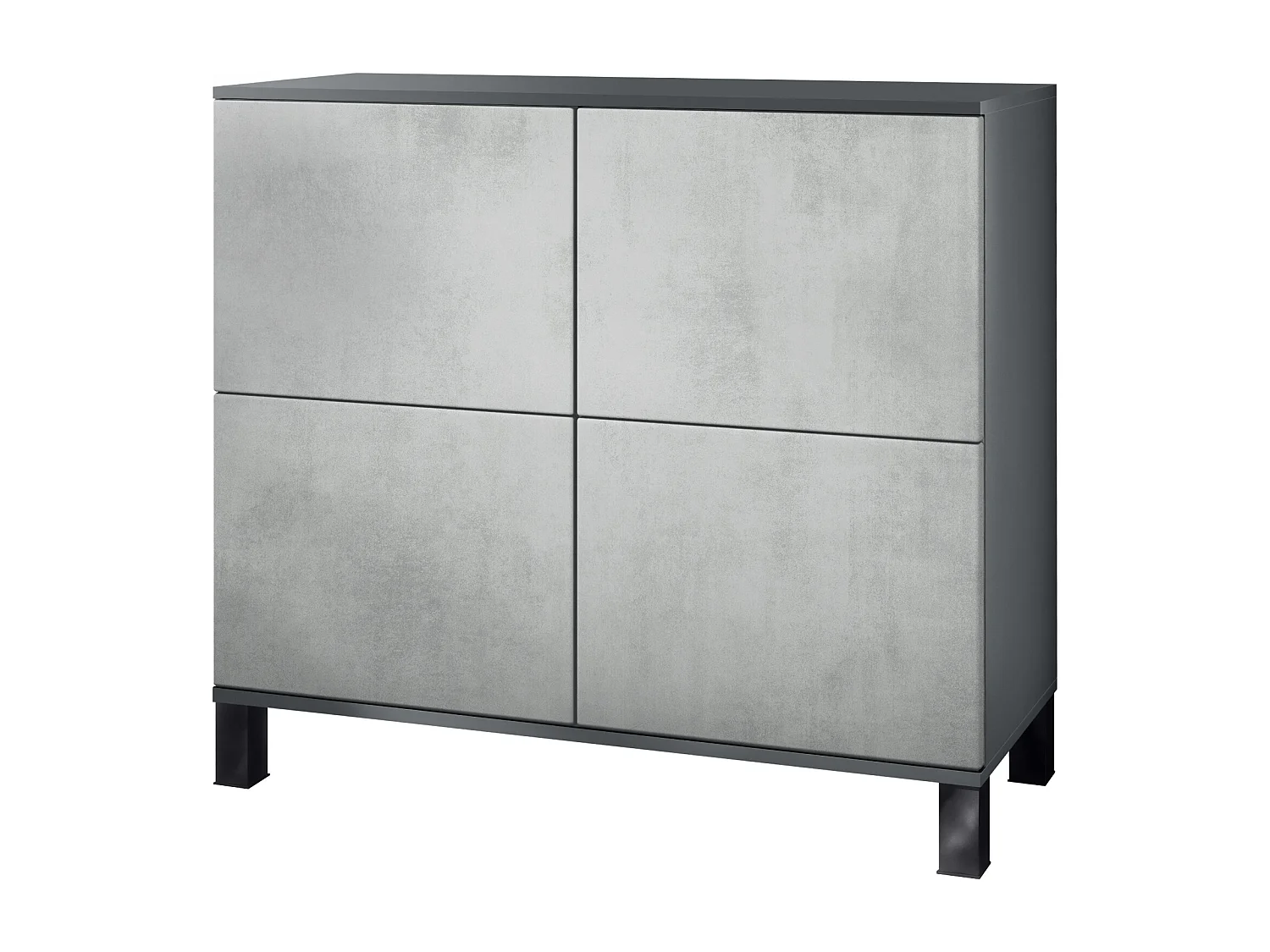 Credenza Rova V3 – Mobile da cucina moderno con 4 ante Push-to-Open antracite opaco  / ottica cermento ossido (92,5 x 84.5 x 35)