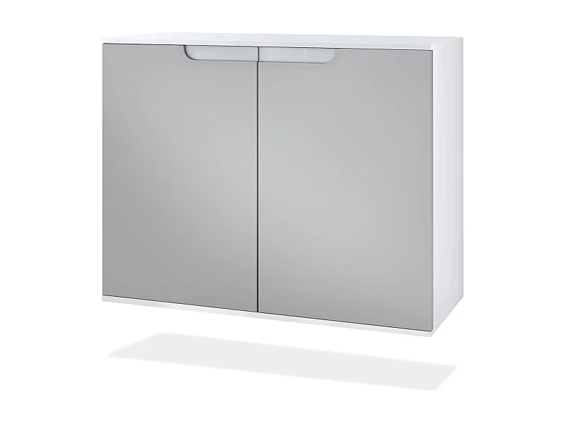 Credenza Sylt V3, Mobile da Cucina Moderno con 2 Grandi Ante bianco opaco / grigio chiaro semilucido (92,5 x 73.5 x 35)