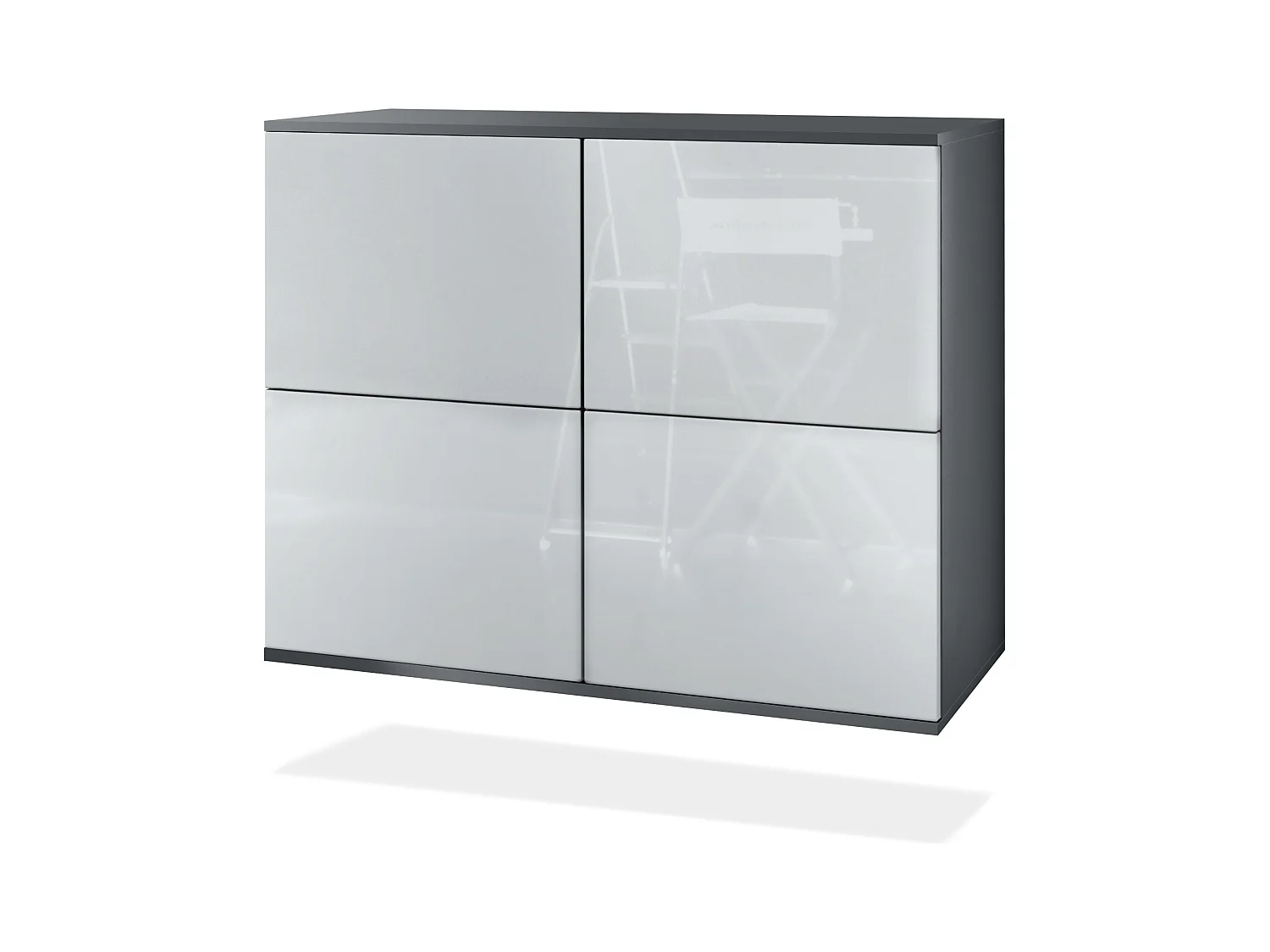 Buffet Rova V3 – Meuble de cuisine moderne avec 4 portes Push-to-Open anthracite mat / blanc haute brillance (92,5 x 73.5 x 35)