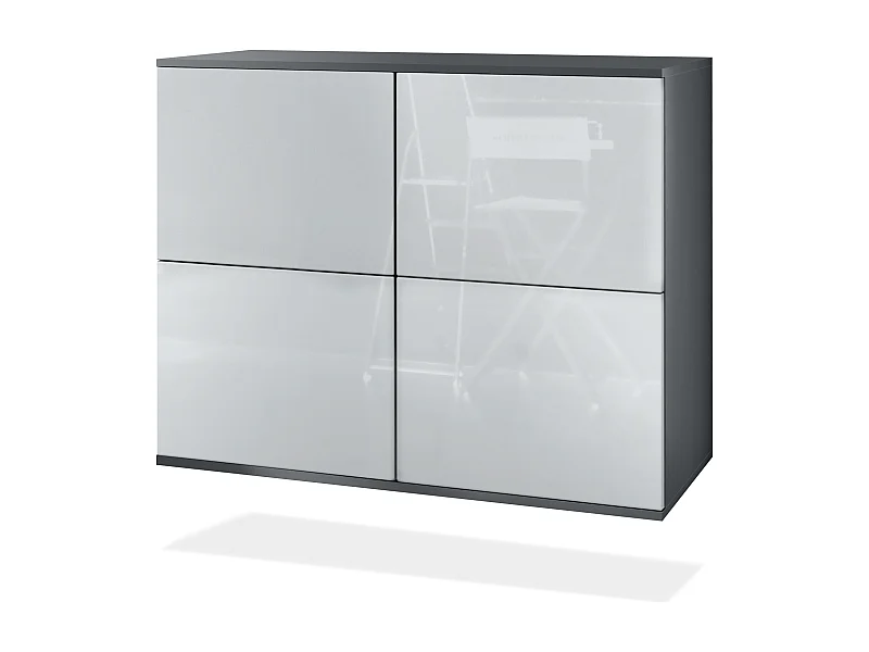Credenza Rova V3 – Mobile da cucina moderno con 4 ante Push-to-Open antracite opaco  / bianco lucido (92,5 x 73.5 x 35)
