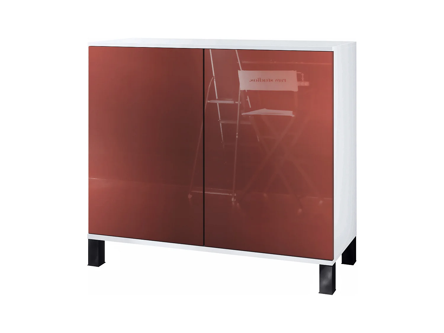 Commode Skadu V3, Buffet de Cuisine Moderne avec 2 Grandes Portes blanc mat / bordeaux haute brillance (92,5 x 84.5 x 35)