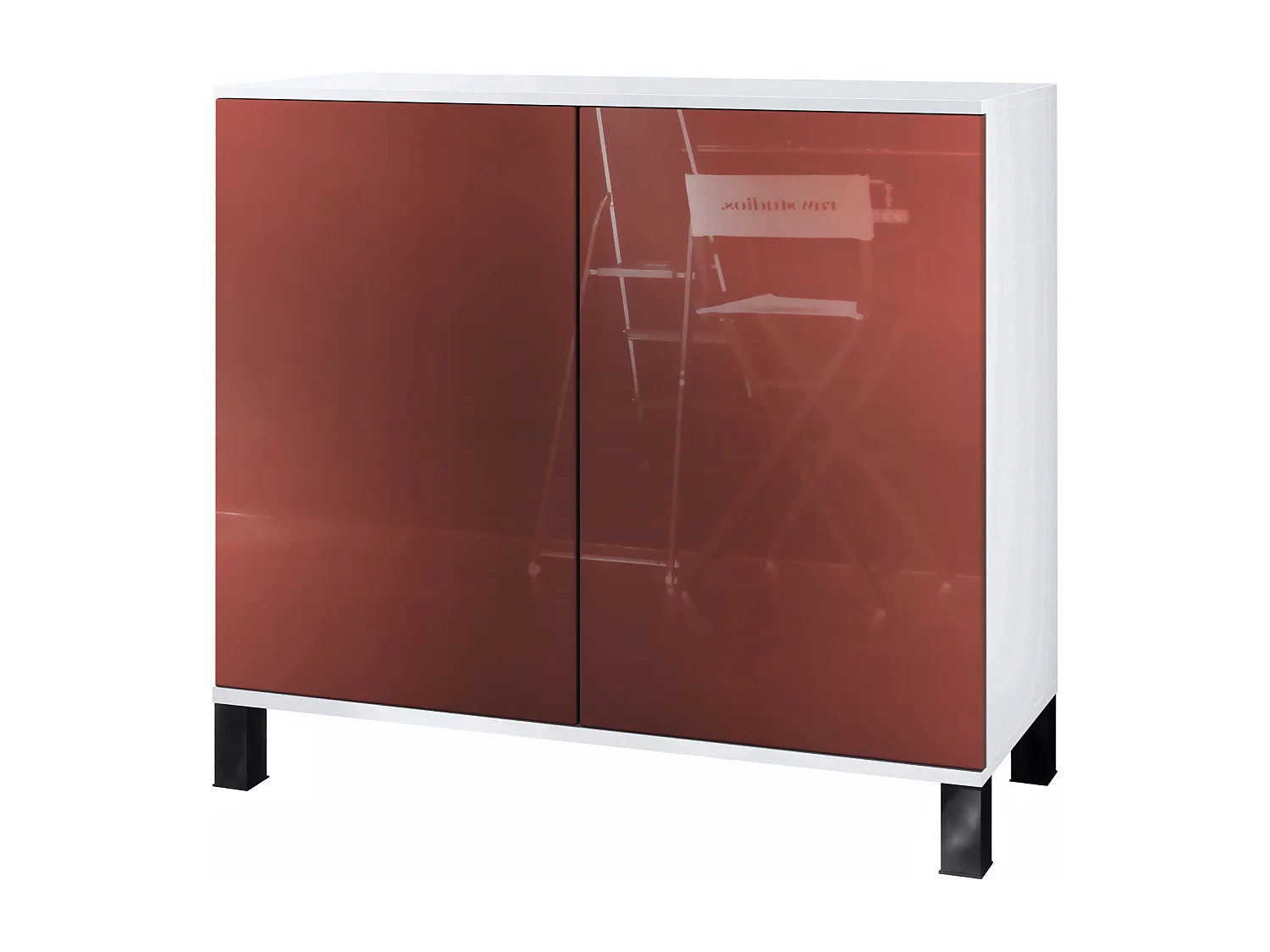 Aparador Skadu V3, Armario de Cocina Moderno con 2 Puertas Grandes blanco mate / burdeos de alto brillo (92,5 x 84.5 x 35)