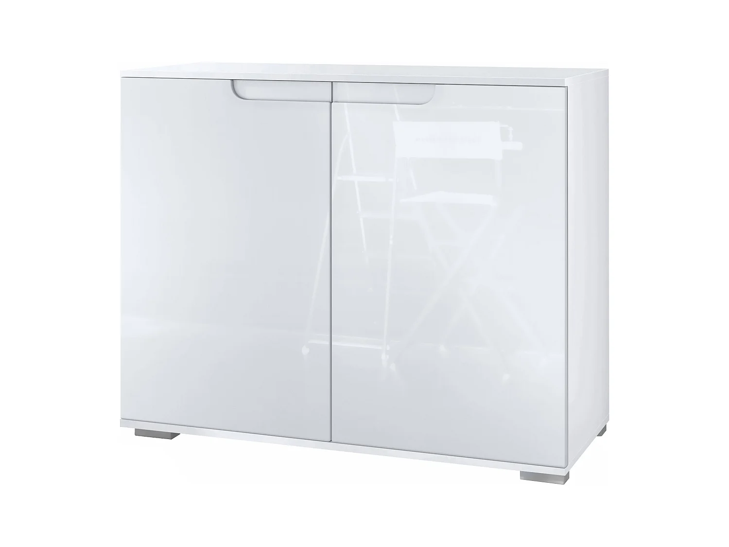 Aparador Sylt V3, Armario de Cocina Moderno con 2 Puertas Grandes blanco mate / blanco de alto brillo (92,5 x 75.5 x 35)