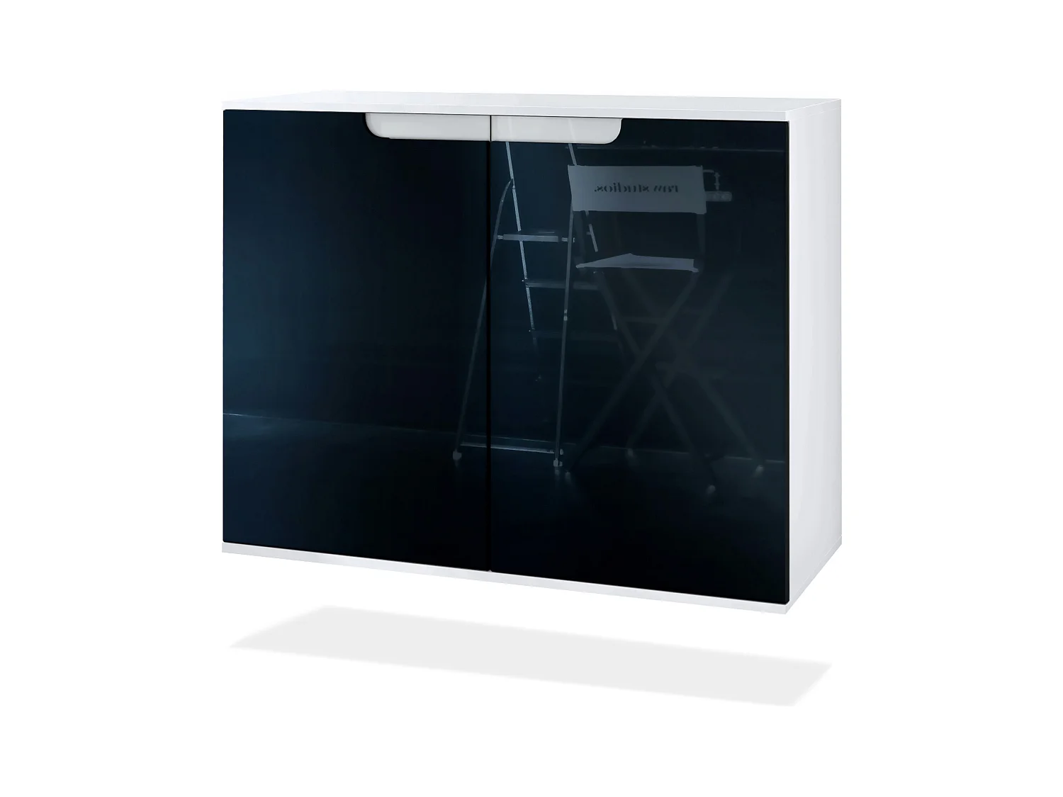 Commode Sylt V3, Buffet de Cuisine Moderne avec 2 Grandes Portes blanc mat / noir haute brillance (92,5 x 73.5 x 35)