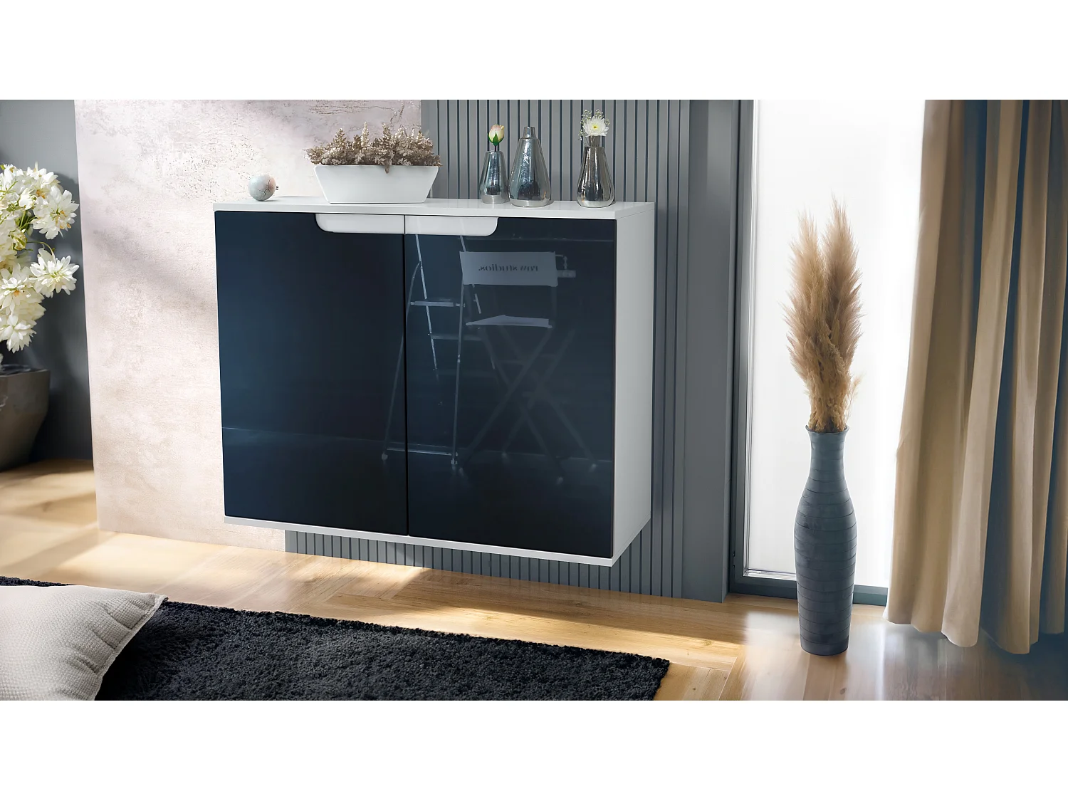 KOMMODE Sylt Schwarz Hochglanz